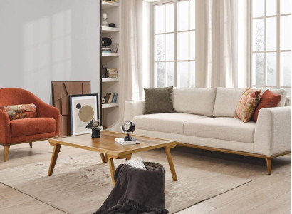 Sofa set 3 + 1 Seater Design Furniture 2-piece Beige Couches Sofa Textile